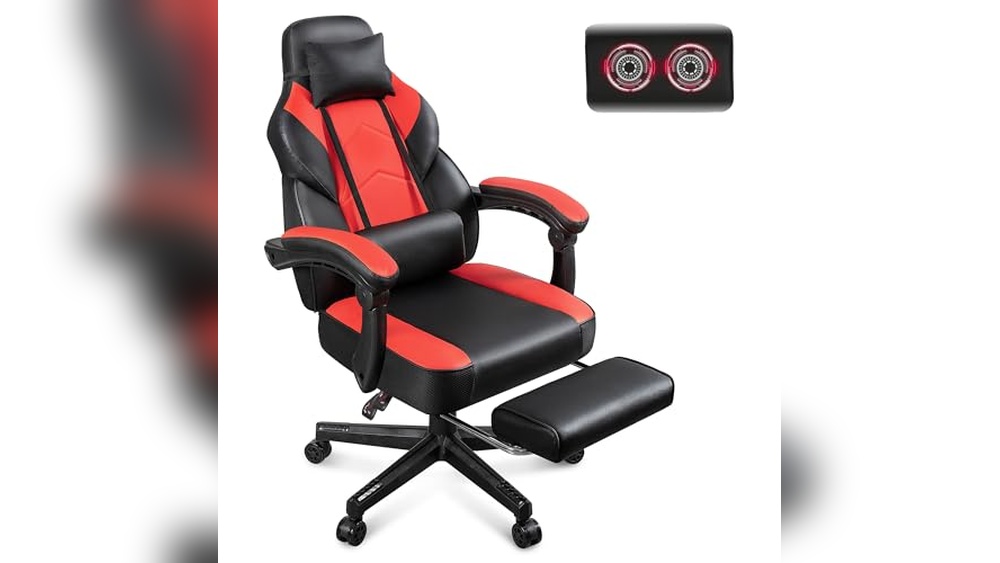 Gaming Chair for Adults: Ergonomic Red Chair with Footrest & Massage Lumbar